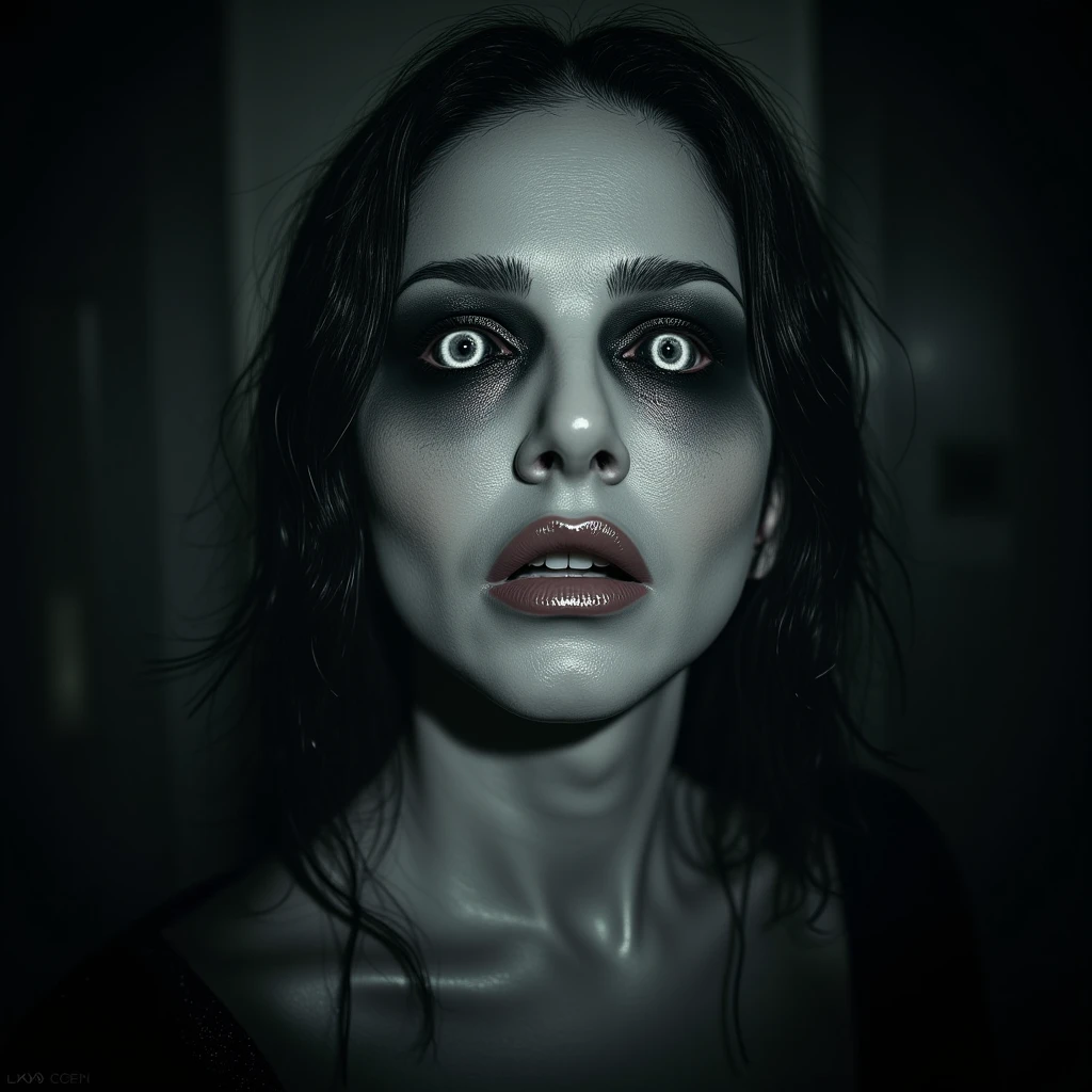 woman hypnotising viewer with soles spiral eyes sinister