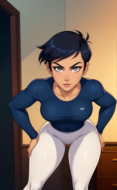 1girl, blue hair, cleavage, crop top, thick lips, short ponytail, large breasts, midriff, pants, solo,
masterpiece, best quality, intricate detail, <hypernet:snowDazeArtStyle_v1:0.65>