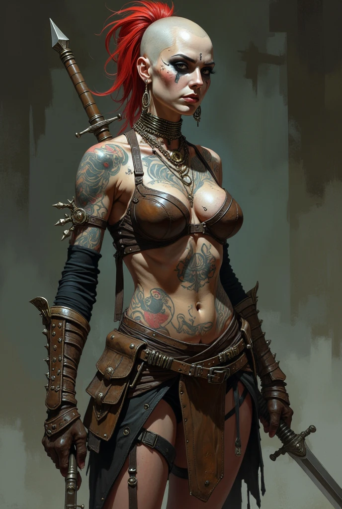 (high resolution, pixel perfect, gorgeous illustrations), (hyper quality, muste piece, etheric: 1.4), ((nsfw)), (((cowboy shot))), face focus, ((1girl)), ((boyish)), (((teenage girl))), (hot Rocker punk girl), (((((open stance))))), cool atmosphere, black hair, (((((very_short_hair, slicked_back_hair))))), (((piercing))), (((lip_piercing, eyelid_piercing, nose_piercing))), Exquisite face, ((angry)), (((gothic makeup))), ((((black_lips)))), (((muscular_female))), (thick thighs, wide hips, small breasts), fighter, (((wh_chi_armor))), (((highleg_leotard_armor see_through))), (((((cameltoe))))), shiny skin, gleaming skin, simple background,