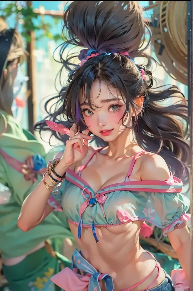 ((Wearing flowers)), ((Seven-colored hair)), ((Erotic underwear)), ((Watermelon)), ((Balloon)), (Dynamic Angle)), (Escort)