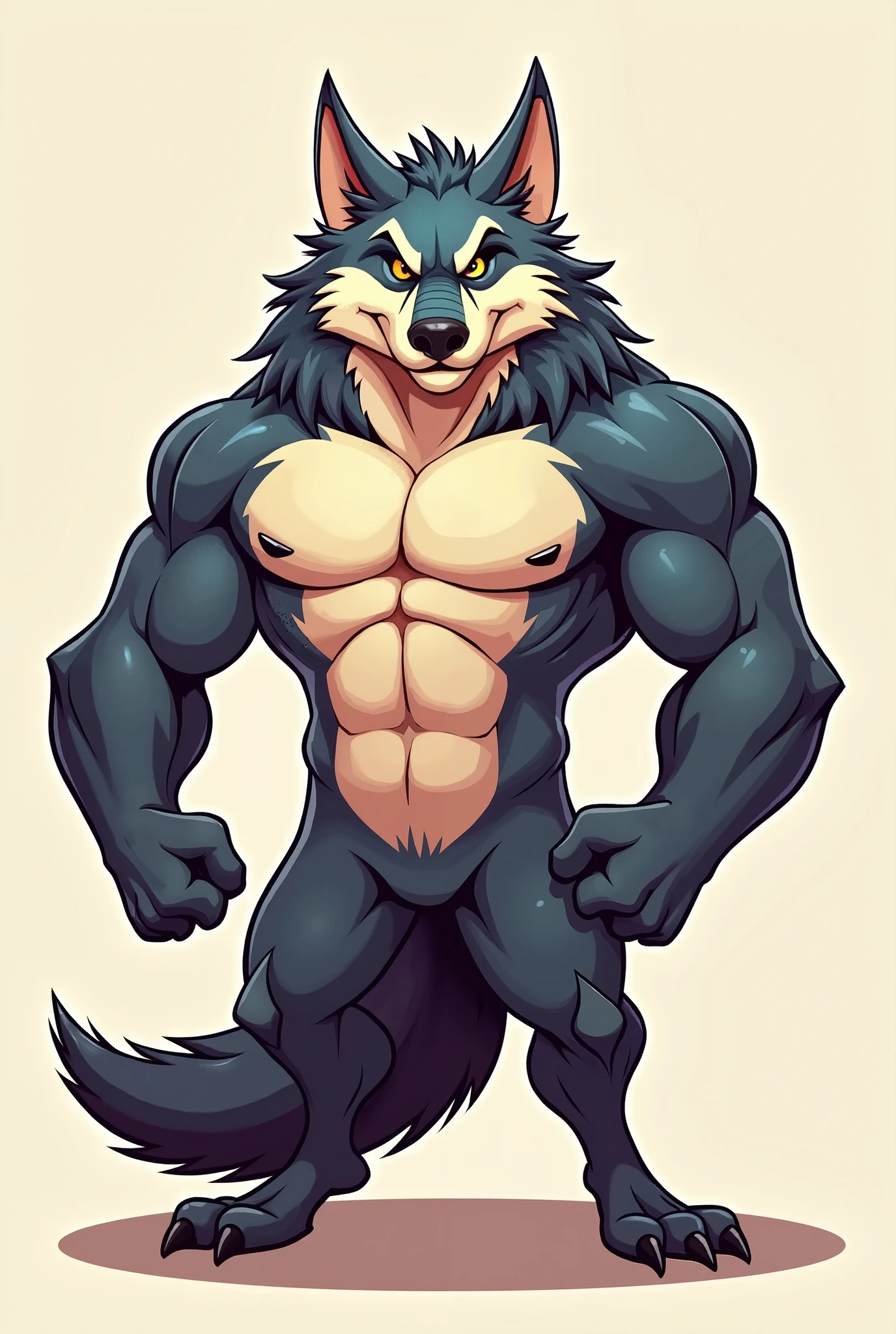 a humanized muscular wolf with a coat in a cartoon cartoon