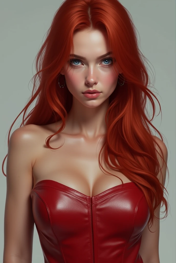 Miniature model of a Woman wearing a red mermaid dress clothes, a white in dress shirt, high face quality, biggest breasts,green eyes, red lips,huge longest red hair with very largest red hair,perfect face, Ultra-realism, Details, 8K, High quality, Full HD, full body photo
