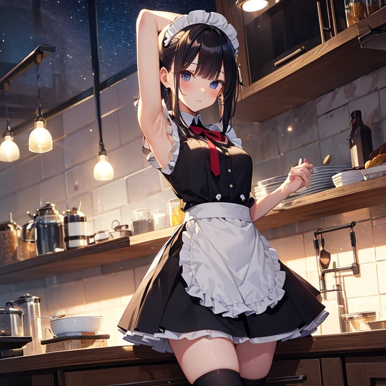 (Style Princess:0.8), Cat-eared Beauty, Small Tits, One Girl, ((Maid Outfit))Maid, (Rich Green and Black and Red and Silver Hair), ((Cafe)), Slim, (Elbow Gloves) Masterpiece, High Contrast, Ultra Detail, Top Quality, Ultra High Definition, High Definition, Details