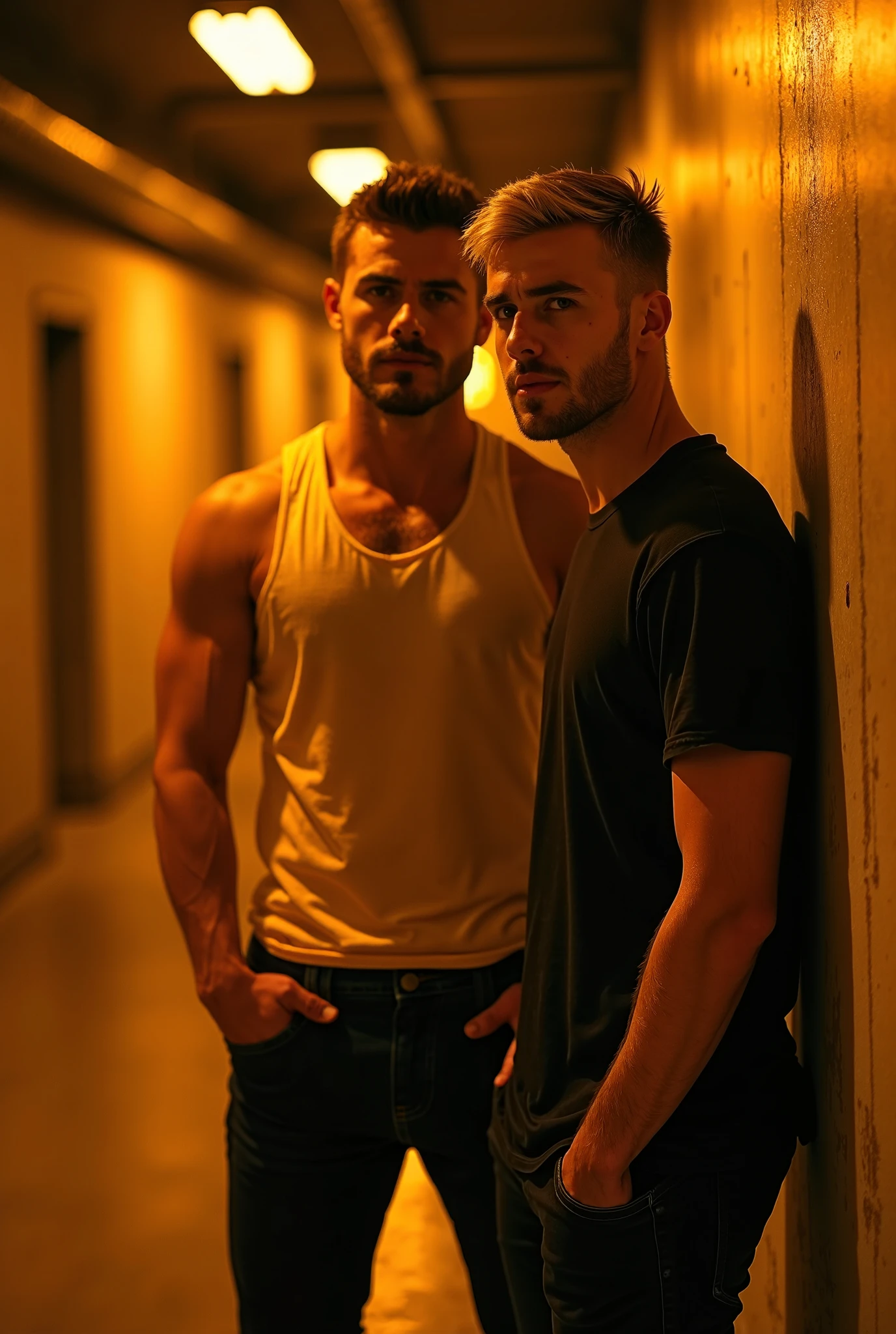 Two giant boys larger than a building fighting over a house