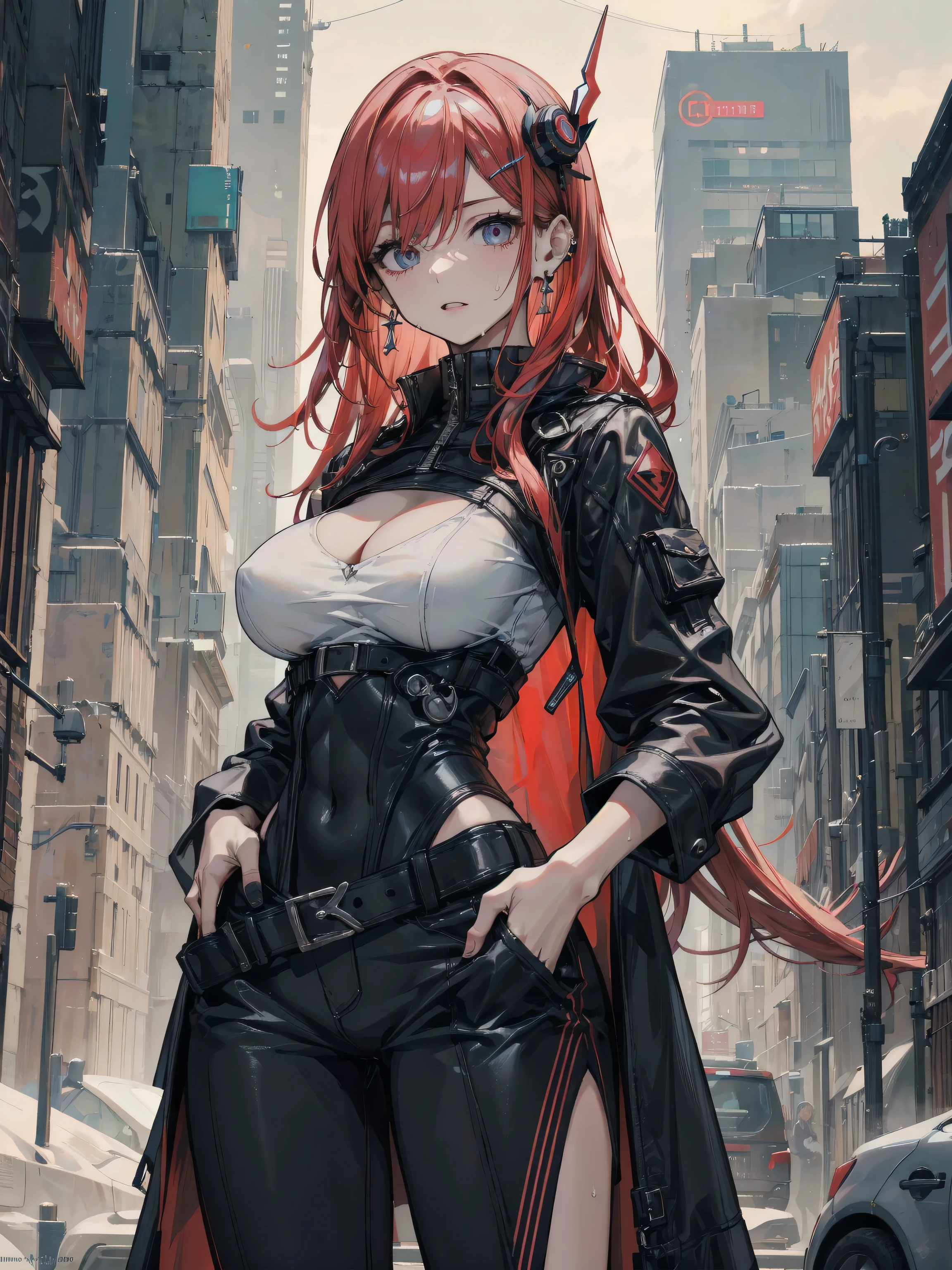 Anime character posing in bikini、Posing for a photo, oppai, nagatoro, Ecchi, biomechanical oppai, hanayamata, oppai proportions, Ecchi anime style, SFW version, Ayaka Genshin Impact, shikamimi, Konosuba, Seductive Anime Girl, glossy wet skin!!, Chic, Ecchi style, ((Best Quality)), ((masutepiece)), (detail: 1.4), 。.3D, Beautiful cyberpunk images, nffsw (High dynamic range), Ray tracing, NVIDIA RTX, Super Resolution, Unreal 5, Subsurface scattering, PBR Texture, Post-processing, Anisotropy Filtering, depth of fields, Maximum sharpness and sharpness, multi-layer texture, Albedo and Highlight Mapping, Surface Coloring, Mitsu-Accurate simulation of material interactions, Perfect proportions, Octane Rendering, Wearing a mix of online sword art and futuristic clothes , Two-color light, Large aperture, Low ISO, White Balance, Normal 3 points, 8K Raw, Beautiful bright pupils, Fine pupils, Artistic sense, Casual wear, high-end sense, beautiful mature lady , Red hair , Long hair , Wavy Hair , Blue-eyed eyes , age 40