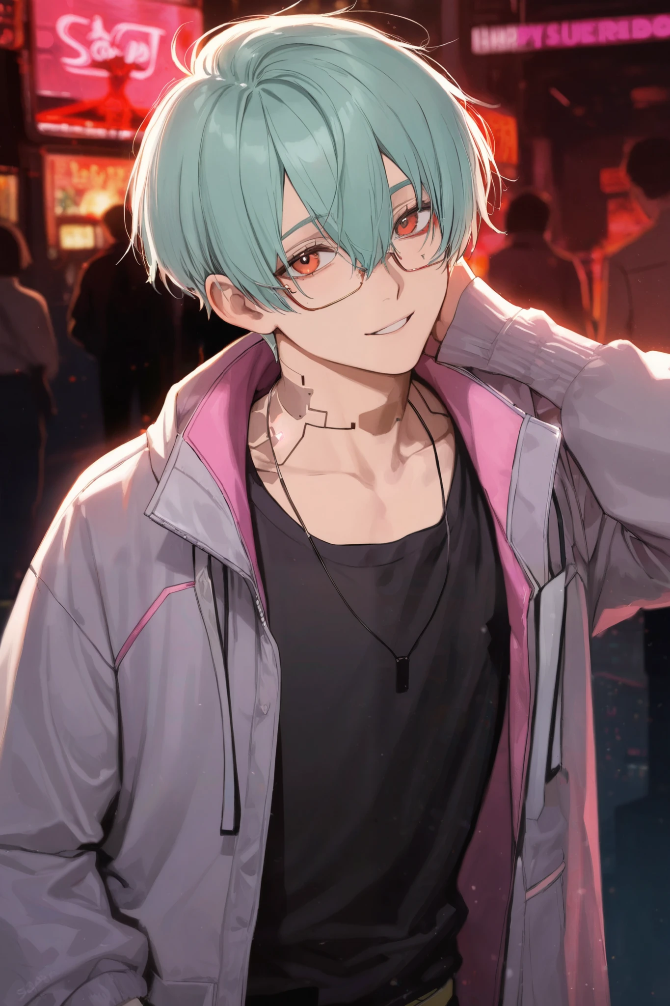 male in cyberpunk, happy