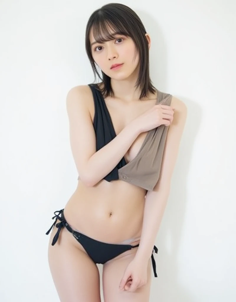 (((Micro bikini that accentuates sexy breasts:1.75)))、(((Sexy knee-highs:1.35)))、((((Emphasizes the sexy crotch:1.35)))、((((Spread your legs wide、Touching the thigh、Showing off your crotch、Thin pubic hair sticking out、large pointy breasts))))、((Boyfriend and girlfriend having sex in missionary position:1.5))、((Sexual pose:1.5))、((Spread legs POV:1.5))、、Browsing Caution、(Humans are biologically correct、references) 、 lose extra limbsslim limbsextra numbersmutated hands and finger fusionfingersslim bad handslong necklong body anatomybad deformationbad deformation no extra breasts、Not Futanari、"(Highest quality, 4K, 8k, High resolution, Tabletop:1.2), Very detailed, Realistic:1.37, short light brown hair, high school girl, Sailor suit, Black school mini skirt, Super super slender body, Super big breasts, Shy and cute face, Beautiful smile, Flip up your skirt to show your underwear(Panty shot)"