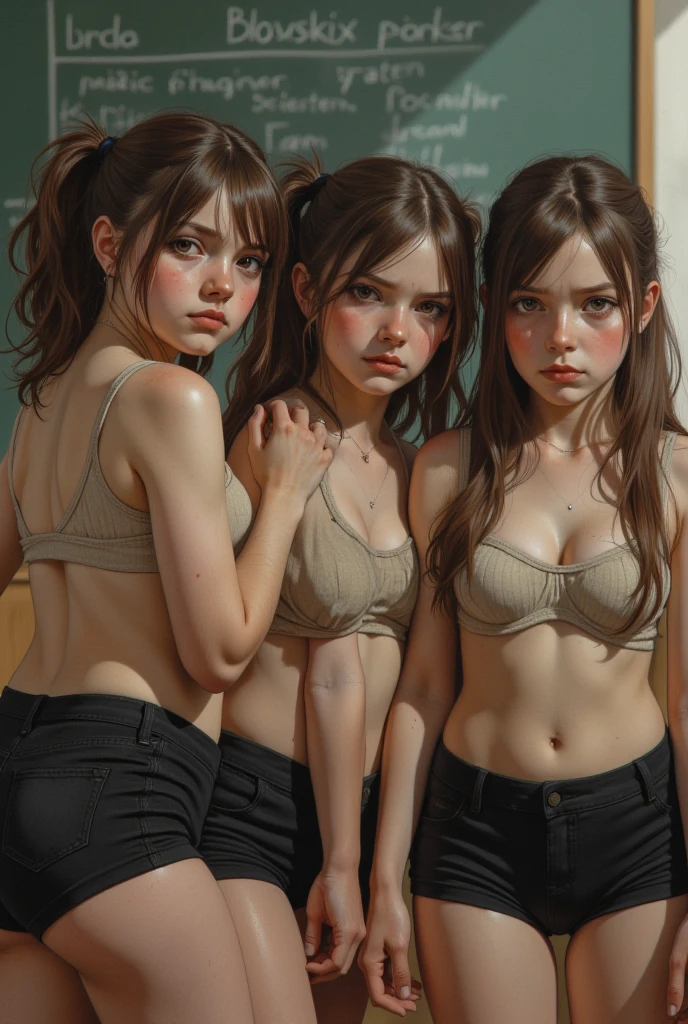 masterpiece, best quality, 2girls, (closeup), 18yo , slim, small breast, naked breast, nipple, hugging, watercolor, ,