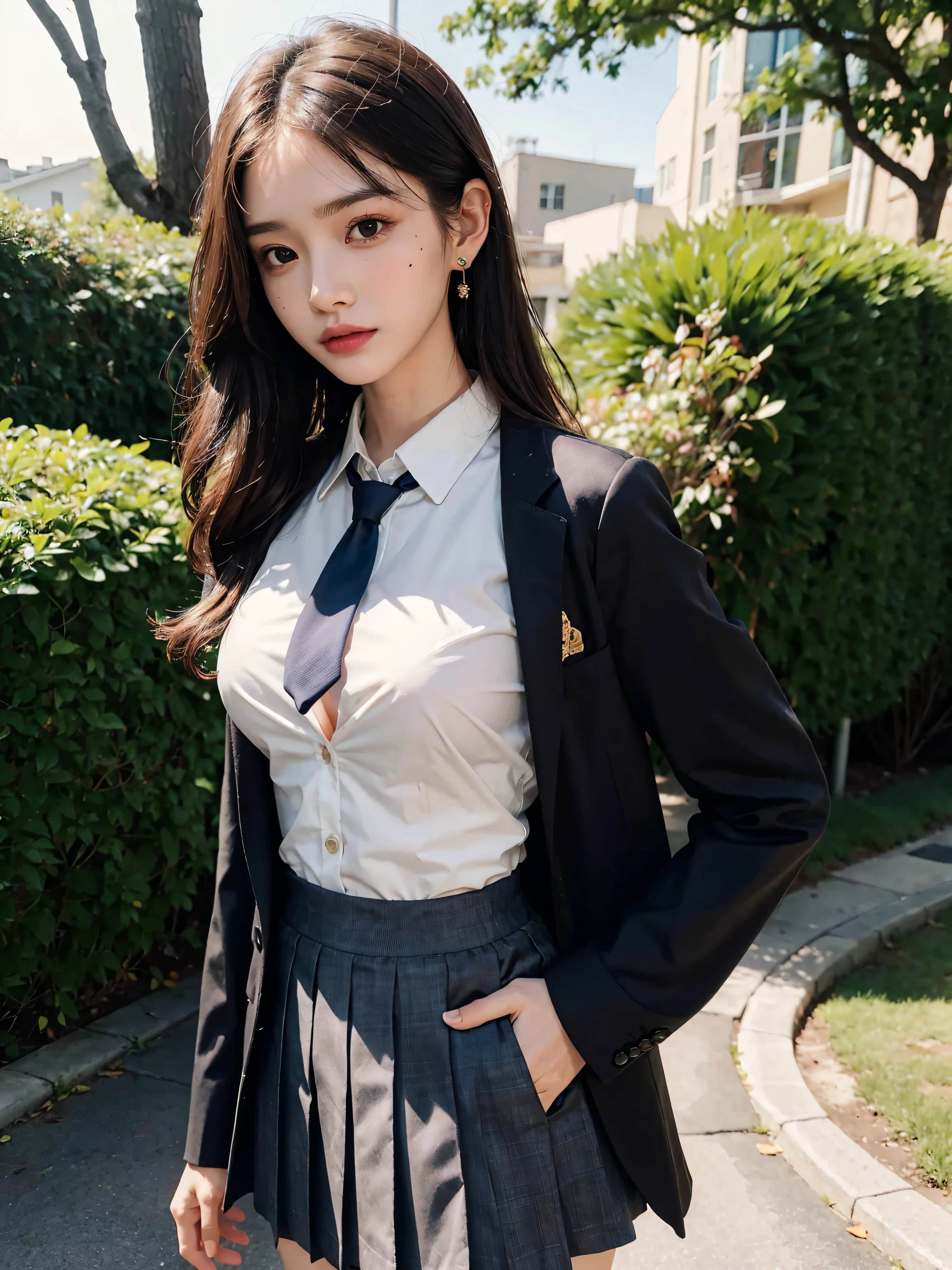 (((masterpiece))),(((high resolution)))、((beautiful woman))、(((Japan beautiful girl)))、((beautiful woman))、(cute)、(((student wear))), (((uniform))), night、big breasts、Plump、Plump, detailed face, detailed eyes