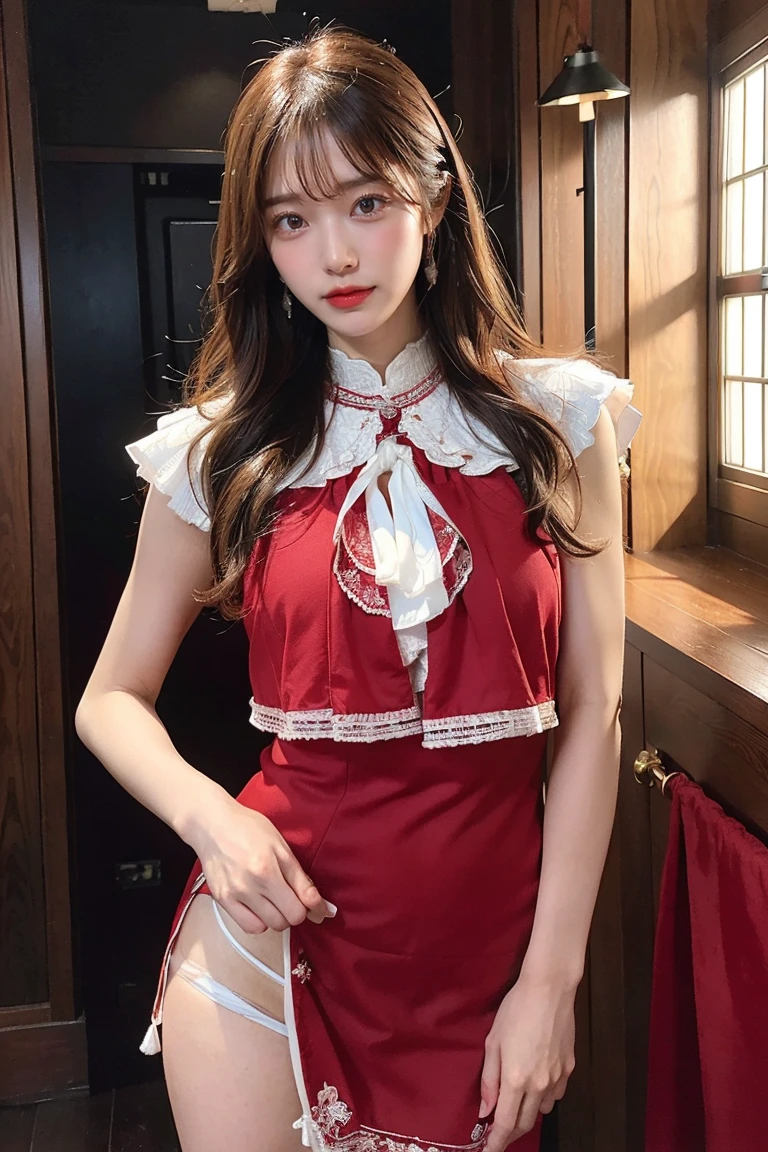 girl black short dress , red bow, 