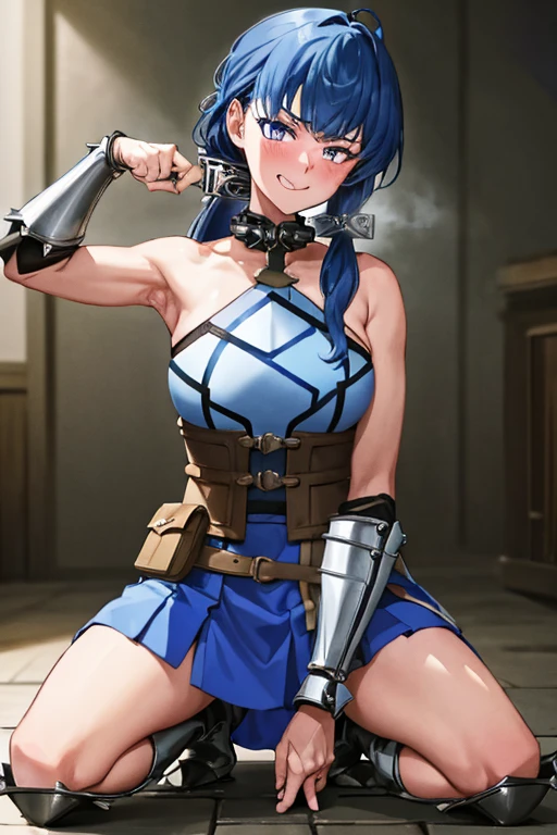 (((masterpiece, illustration, strong outlines, best quality, highres, face focus))), gun2head pose, close portrait, face, perfect anatomy, official art, 1girl, solo, upper body, short hair, messy hair, blue hair, dark blue hair, (grey eyes, white eyes, beautiful eyes, detailed eyes, shaped eyes),
