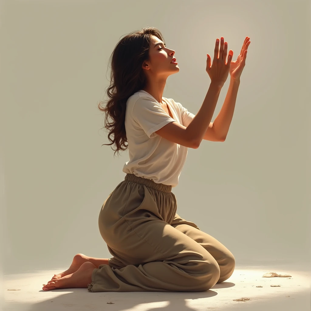 mouth open kneeling looking up