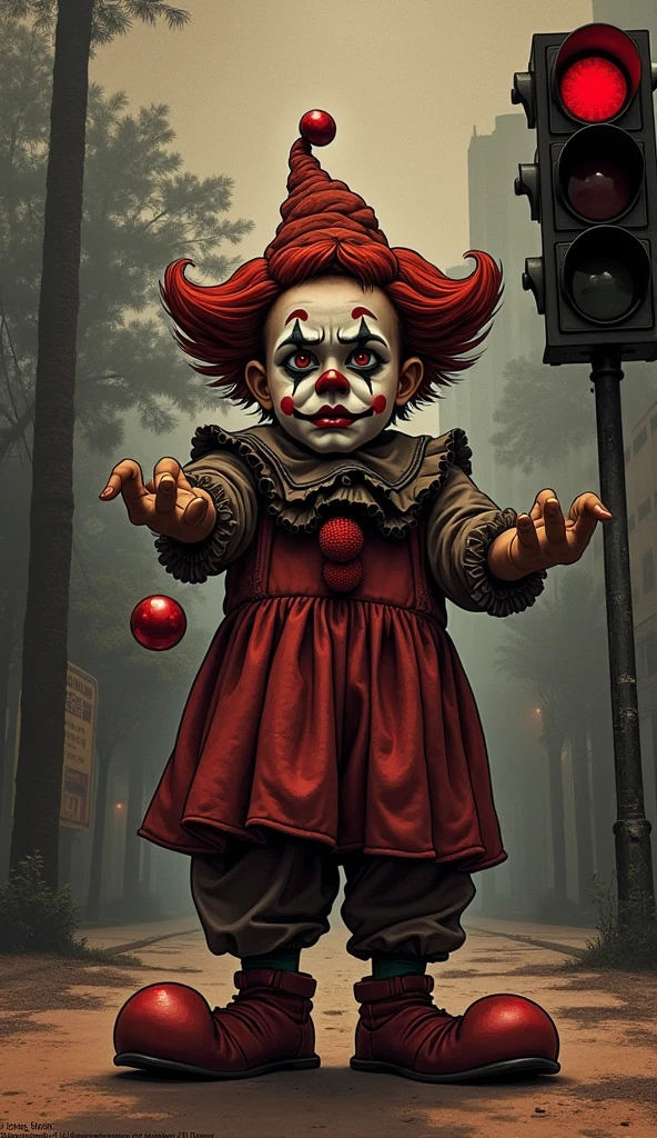 portrait of super cute pennywise, red light, haunting atmosphere, digital art , intricate, 8k resolution, super high quality, neon