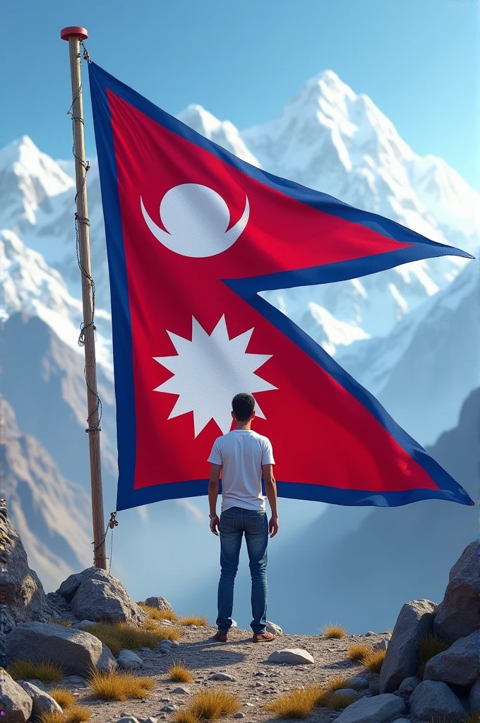 A nepali 18 years body builder boy holding nepal
Flag on top