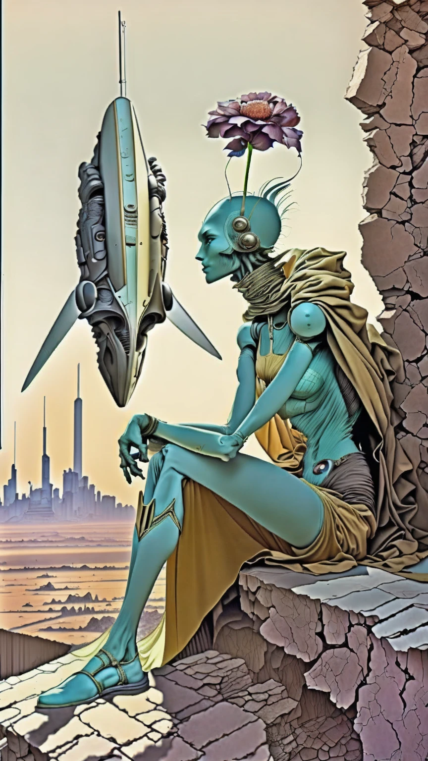 Art by Jercka Jacek alien tropical planet with serene natur and human city digital painting, highly detailed, intricated, intricated pose, clarity, high quality