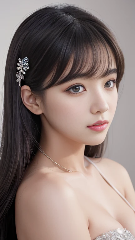 ((tmasterpiece:1.4)、(top-quality:1.4)、(reallistic:1.7))、masuter piece:1.4、kawaii girl、Portrait photos、Close-up photos、Upper body photography、beautiful countenance、defiance、deep dark background、Narrow waist、poneyTail、RAW photo、Redlip、choker necklace:1.4、a necklace:1.4、耳Nipple Ring:1.4、One man only