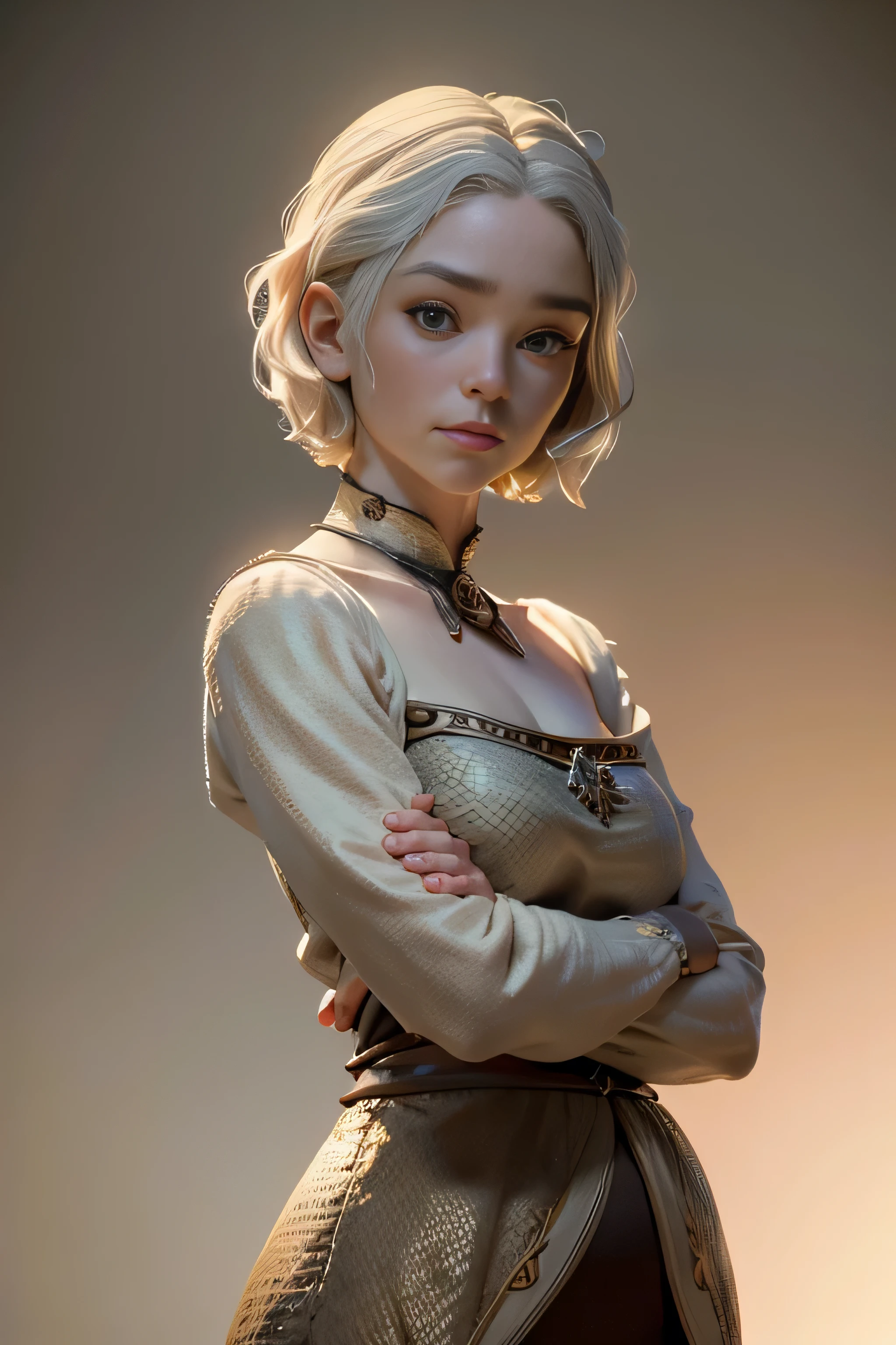 Middle Age Woman Game of Thrones, short hair , brown eyes, confident, firm stance, safe expression, masterpiece , super detail, lyrics, cinematic lighting , plain white background , without patterns, No textures.
