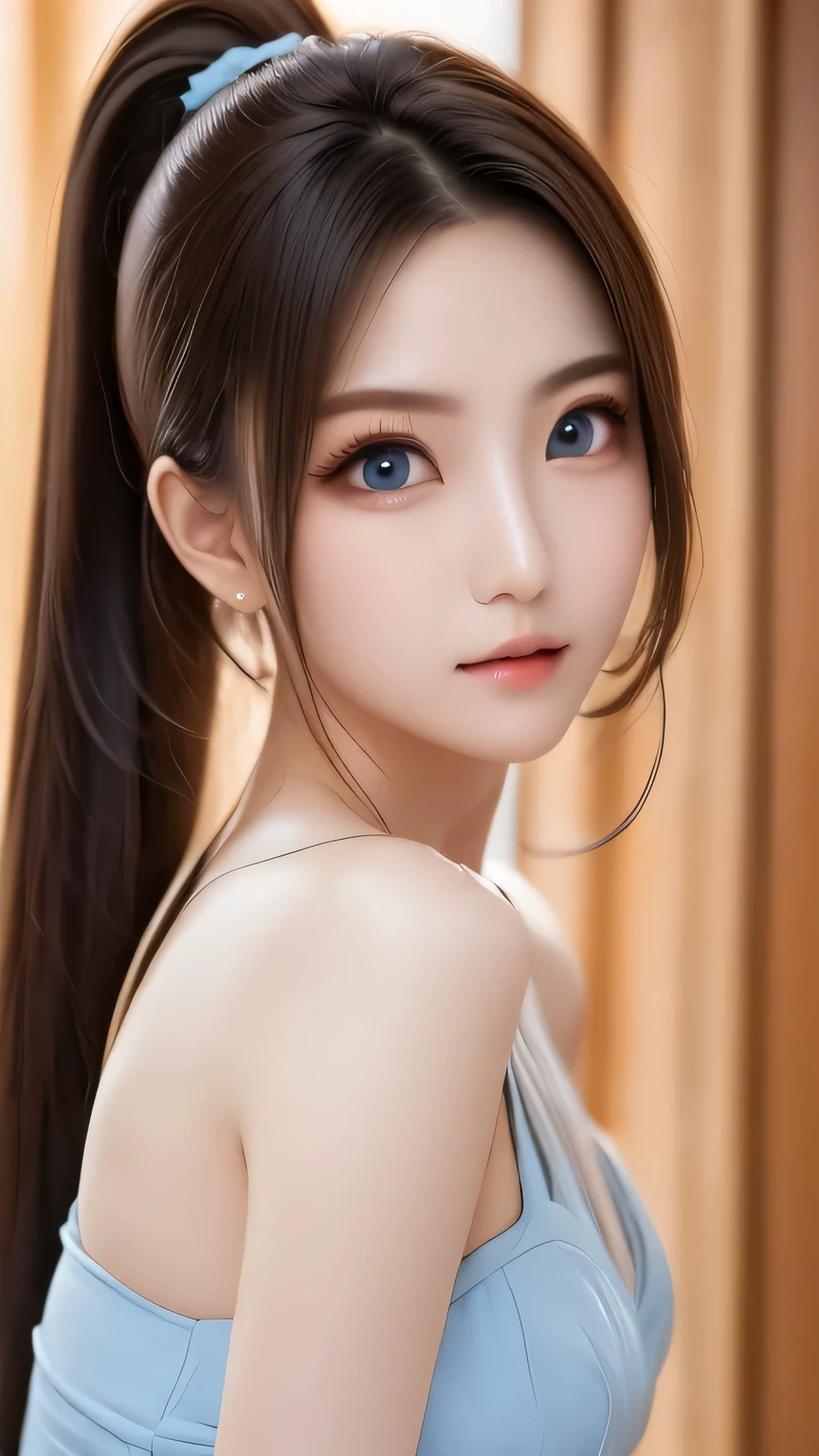  Ponytail,   High Resolution,  masterpiece,,  1 woman,  light blue eyes ，双Ponytail,  High Resolution,  masterpiece,  seven-part lens,  best quality, 