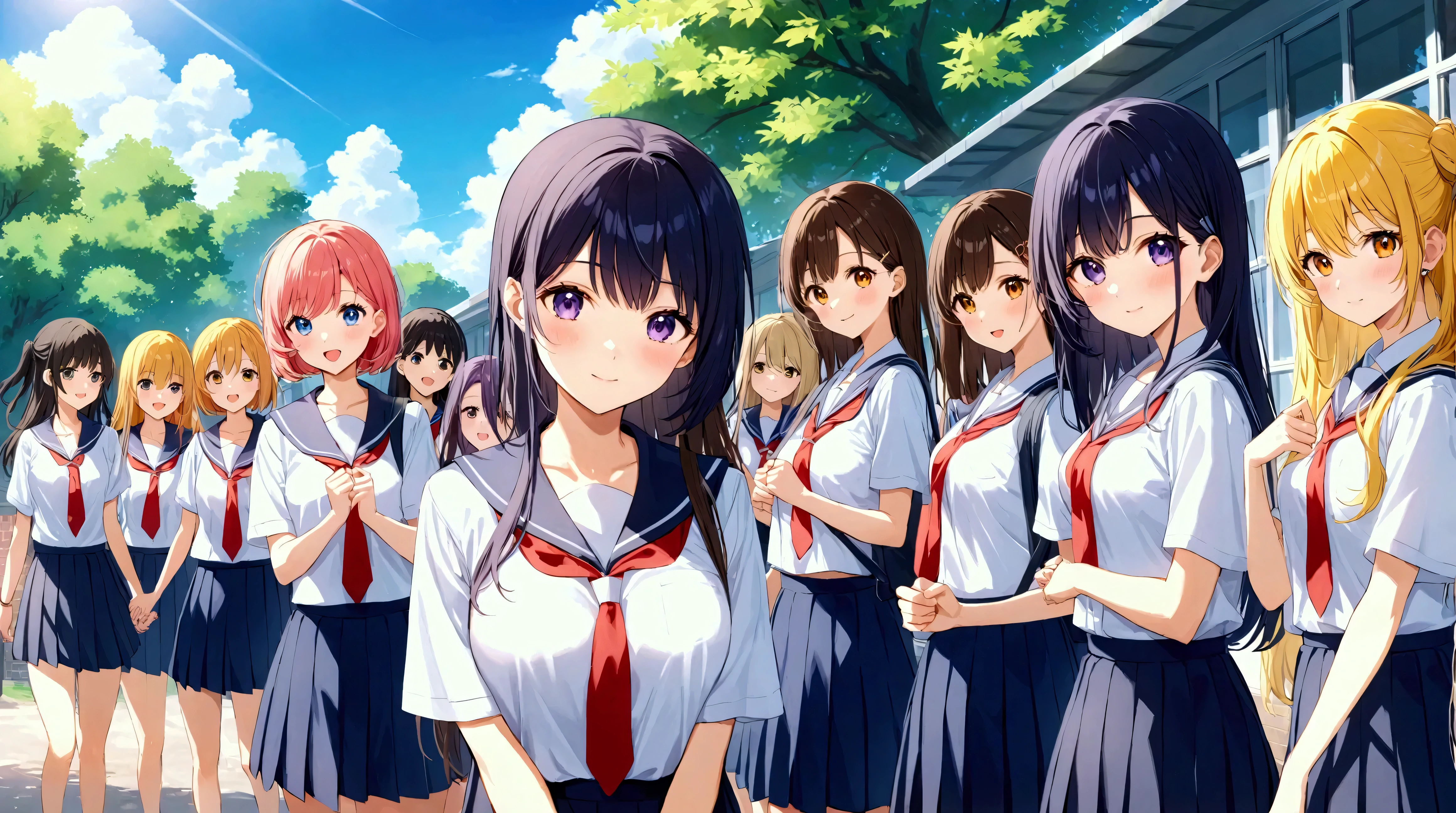 High school girls, gathered together for classes, summer school, 