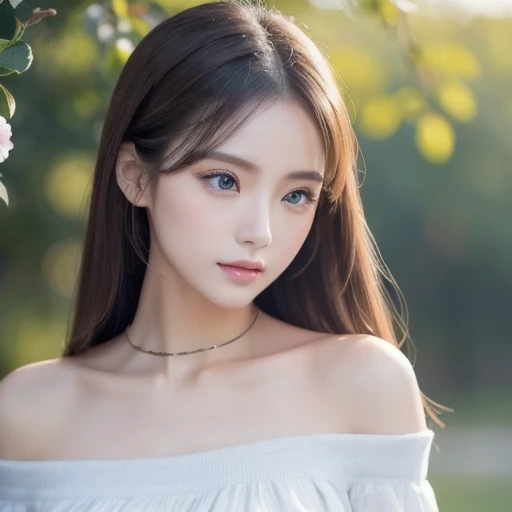 A Russian beauty、high quality、Highest quality、Well-proportioned face、Well-proportioned body、Lustrous lips、Beautiful white skin、Beautiful Eyes、Bewitching eyes、20-year-old、((Stylish clothing))、Beautifully shaped breasts、Long chestnut hair、Long eyelashes、Beautiful Landscape、