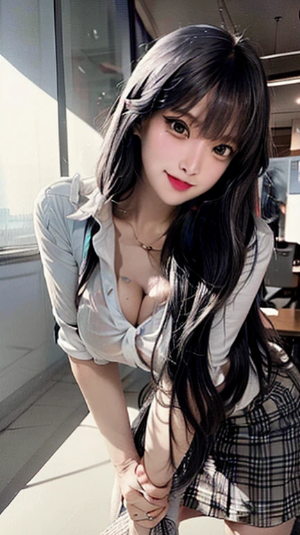 (masutepiece: 1.3), (max resolution: 1.2), (Ultra HDTV: 1.2), cinematric light, 8K resolution, Detailed eyes and skin, detailed facial features, Perfect limbs、Perfect fingers、Anatomically accurate body, Fingers in natural shape, Realistic texture, (Sharp Focus: 1.2), (Focus on Face:1.2), Perfect Style, (Beautiful face, kawaii eyes, Clear eyes), acurate, Anatomically correct, ノ Highly detailed facial and skin texture, Detailed eyes, Double eyelids, Thin eyebrows, Glitter Eyeliner: 1 Natural cheeks, Glossy skin, Fair skin: 1.2, (Glossy lips: 1.4), (Shy look: 1.2),Highly detailed facial and skin texture, Detailed eyes, Double eyelids, Natural cheeks, ,shiny lips: 1.4, (#Slim waist), cleavage of the breast, Full body like, (red blush, embarrassed from:1.1), (shiny lips: 1.1), (chest hidden by clothes、Soft breasts, Firm chest, huge udder:1.1), red blush、embarrassed from, Dressing, Neat and clean woman, 20yr old、 1 persons, sexual excitement, bangs flowing diagonally, Brown hair, (Cafe clerk、pinafore、Fluffy long skirt)、posing at a cafe、sano、