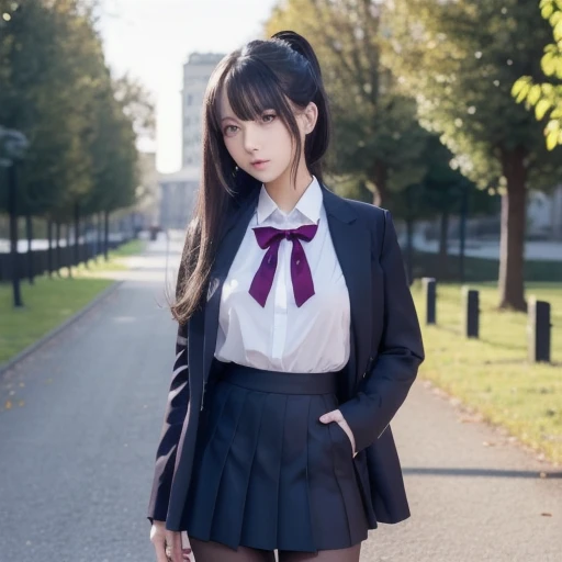Full body photo,8K,Highest quality, High resolution, masterpiece,One girl, Long black hair,Schoolgirl Uniform, shy, blush, (masterpiece, Highest quality), Soft Light, Structure of the film, Cinematic Light