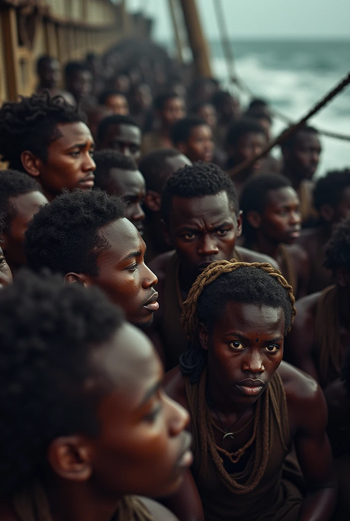 A detailed illustration of a slave ship, highlighting inhumane conditions without explicitly showing suffering; focusing on structure and excessive crowding, para educar sobre a realidade dura dessas viagens