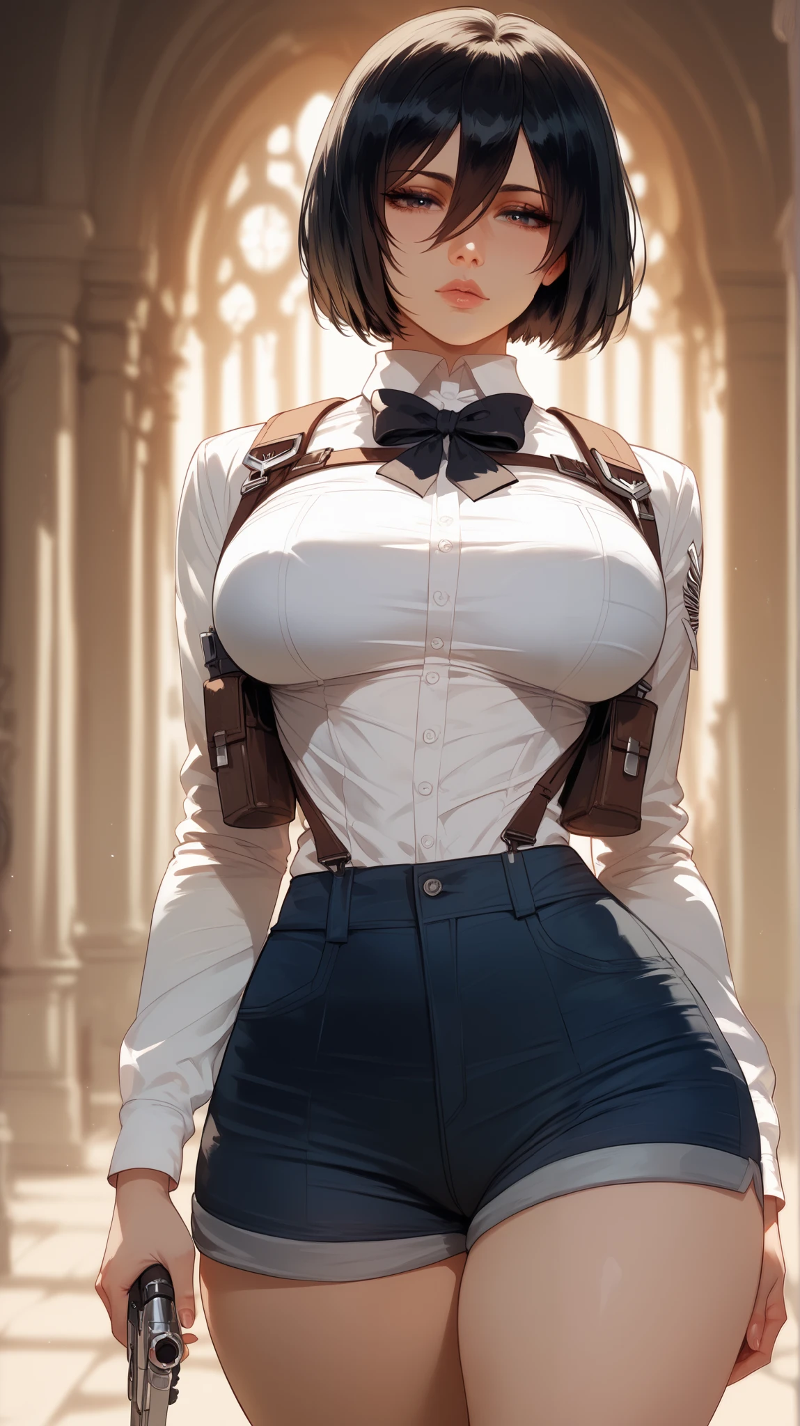 (Nov holding a sword/AI big breasts)、Silver short hair、assassin、Big Breasts、((I&#39;m wearing a cloth around my chest)((Black spats))Background moonlit night、(The pose is cool)