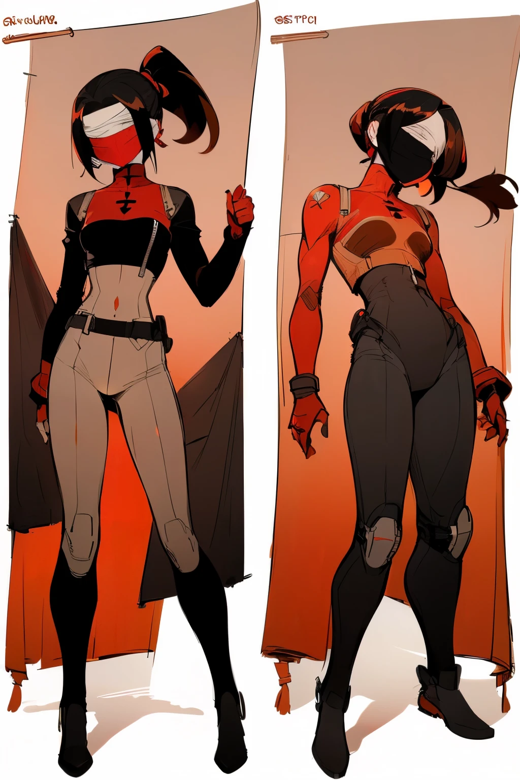 (plain background, 8k, best quality, masterpiece, realistic, photo-realistic:1.37) (full body height standing straight symmetrical contrapposto) (looking at viewer) 2legs apart (wide stance) ultra detailed, 1solo cute girl (beautiful detailed eyes) (smile:1.2) (closed mouth) view from below depth of field, good composition, bob hair, perfect knockers, suspenders, toned body, athletic, wide hips, thin waist, toned arms, exposed abdomen, abs toned, navel, big belly button belt ((red cheeks, red eyes, red tank top, red thong, red gloves gauntlets, red stockings thighs))