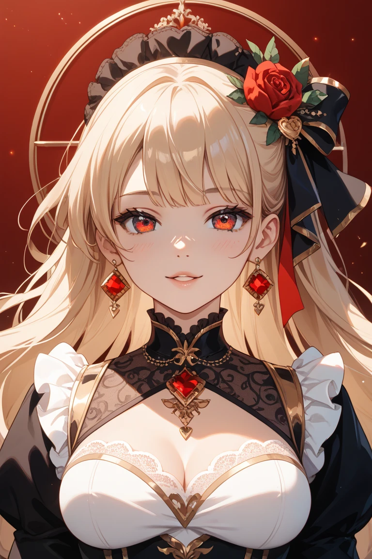 ((Extremely detailed)),(Very detailed), Very detailed CG ユニティ 8k 壁紙, velvet, ornament, Red Hood, Crop top, Star Headdress, Puff sleeves, lips, avert your eyes, close, Turn your head, Black background