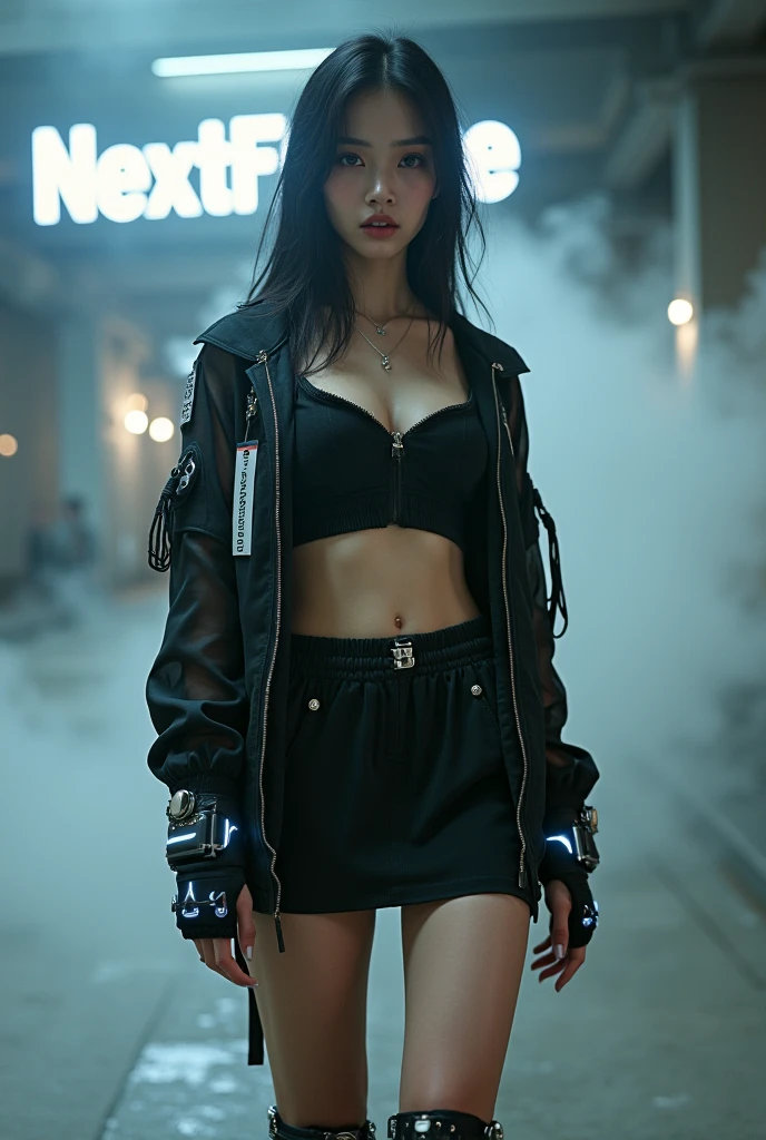 Beautiful woman medium hair, wearing cap, cyberpunk style short clothes in a porsche 911