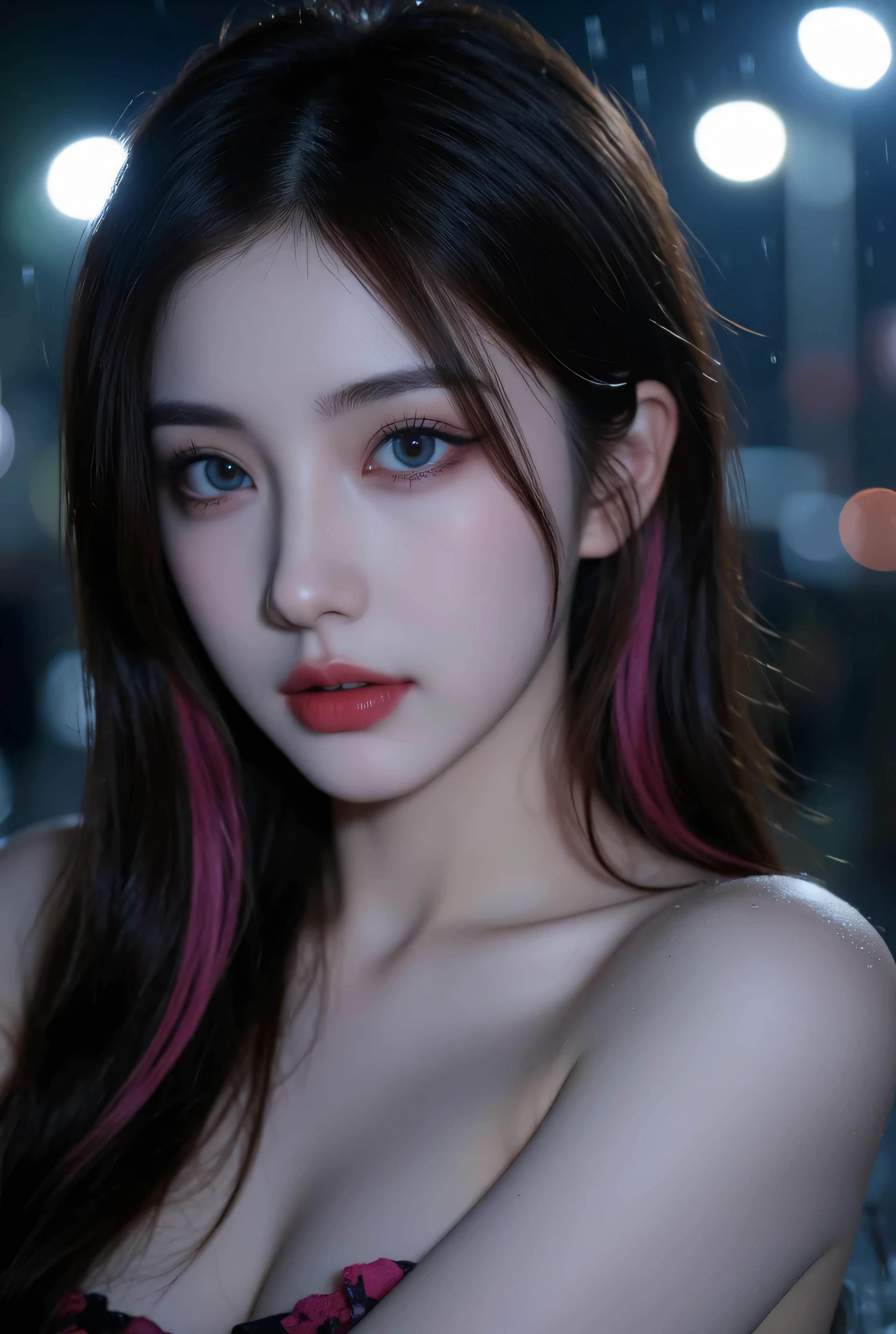 Highest quality, masterpiece, Ultra-high resolution, (Realistic: 1.4), RAW Photos, 1 Girl, Shiny skin, (Ultra-Realistic Details)), Portraiture, Global Illumination, Shadow, Octane Rendering, 8k, Ultra Sharp, big, South Korea details, Very intricate detail, Realistic Light, CGSoation Trend, Purple eyes, Glowing Eyes, To the camera, Neon Details,(Lighting on face:1.5)),((Delicately depicting the face:1.2)),((multicolored hair colors:1.4)),((Very short bob hair:1.2),(((Completely naked))),(((nsfw))),(Bodybuilding Championship Winner),((whole body muscular:1.2)),((Girl with a toned body:1.2)),((A girl with amazing abs:1.2)),