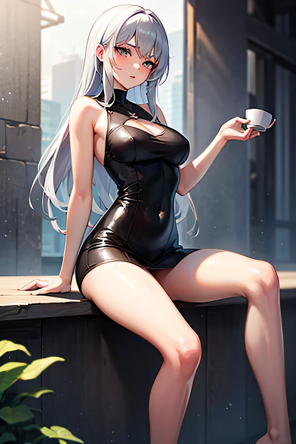 Realistic, 1girl, white hair, purple eyes, glowing eyes, wet close-fitting white translucent dress wrapped in huge breasts (1.4), skirt, sexy tongue with cylindrical popsicles, blushing, lying on bed looking at the audience, sun, sun, pink bumps on chest, water all over the body