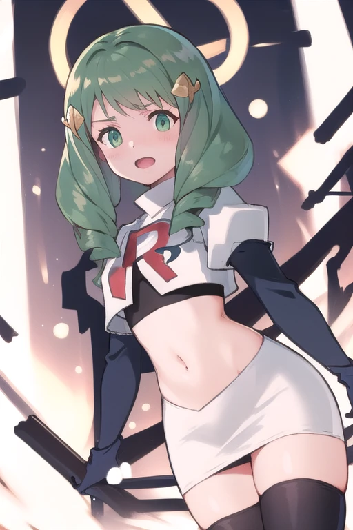 original outfit, 1girl, breasts, large breasts, hat, navel, solo, gloves, suspenders, pants, black pants, from below, fingerless gloves, sky, blue sky, midriff, peaked cap, shield, looking down, black gloves <lora:FP-6-noise:1>