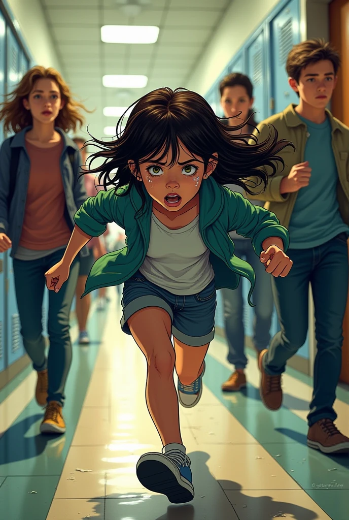 A giant girl harasses a boy at school