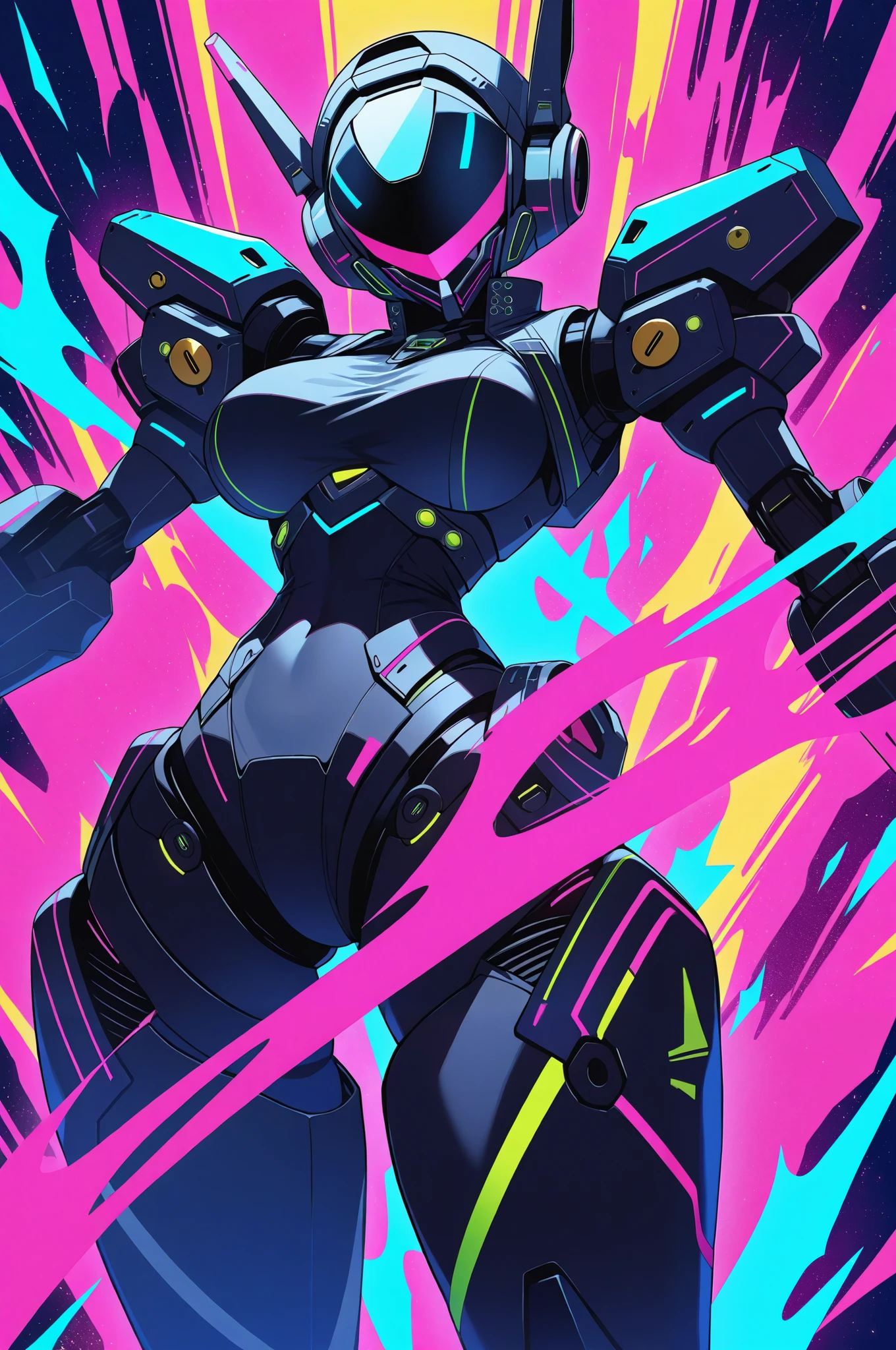 Cyber-punk style, bright neon mecha, bioluminescent, intricate details, ultra-high quality, cyber punk city