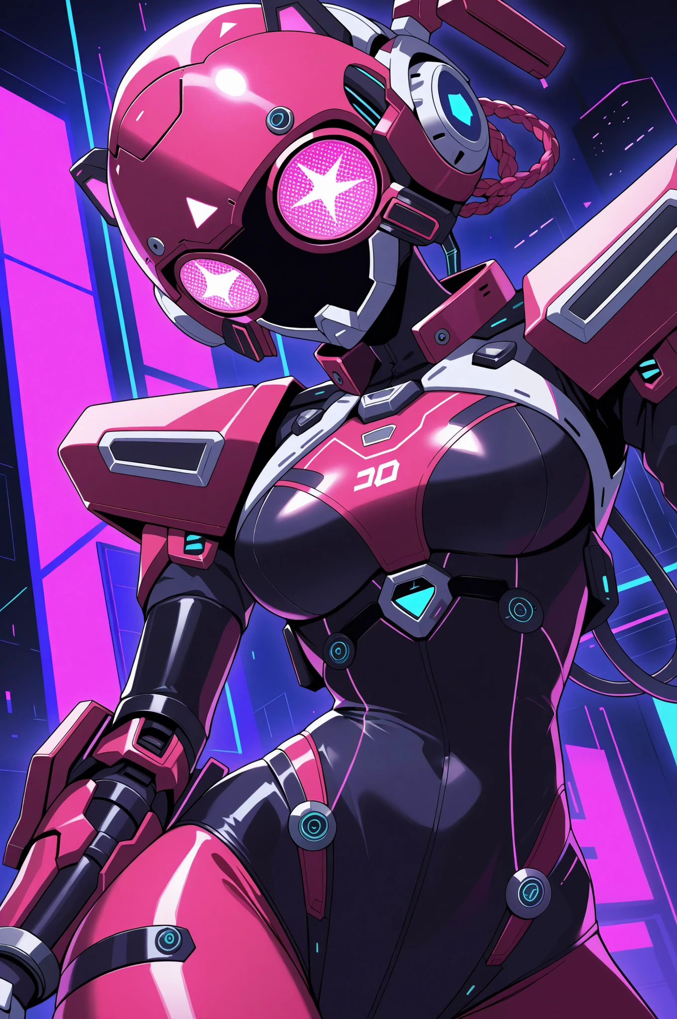 Cyber-punk style, bright neon mecha, bioluminescent, intricate details, ultra-high quality, cyber punk city