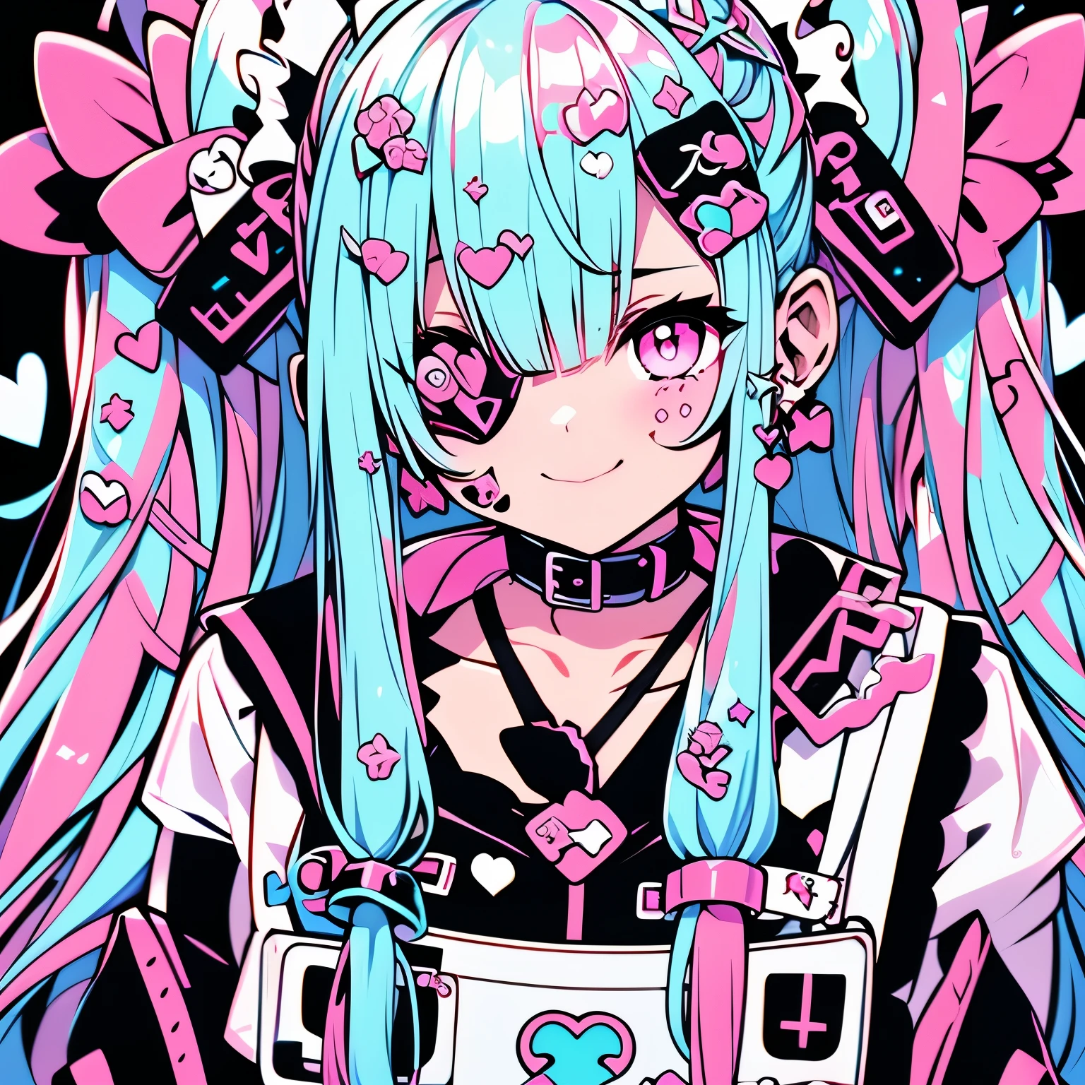 Club,Dance Party, 1girl, pretty face、、((( Best Details 、 Dynamic Best Composition 、 top quality、 greatest masterpiece、 super detailed、 high definition)))、Goth Nurse Uniform,Very complex, exquisite,Shift dress,frills,ribbon,bandage, nurse style,A giant syringe ,Red Cross,2000,E-girls, Cute eyepatch ,Adorable Decor ,Subculture, laughing, avant-garde and innovative clothing design、 Harajuku style、whole body、View the viewers、large hunting nurse hat、neon light palette、 wears a neon-colored stethoscope around her neck、