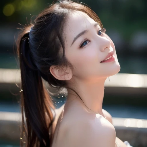 ((Best Picture Quality, 8k, tmasterpiece:1.3)), 1girl, Beautiful woman with slender abs:1.3, (Casual hairstyle, huge tit:1.2), shift dresses:1.1, Ultra-fine face, A detailed eye, 二重まぶた，Home，full body,dynamic angle，close up,cpl filter, blurry background, bokeh, blue hour，huge tit