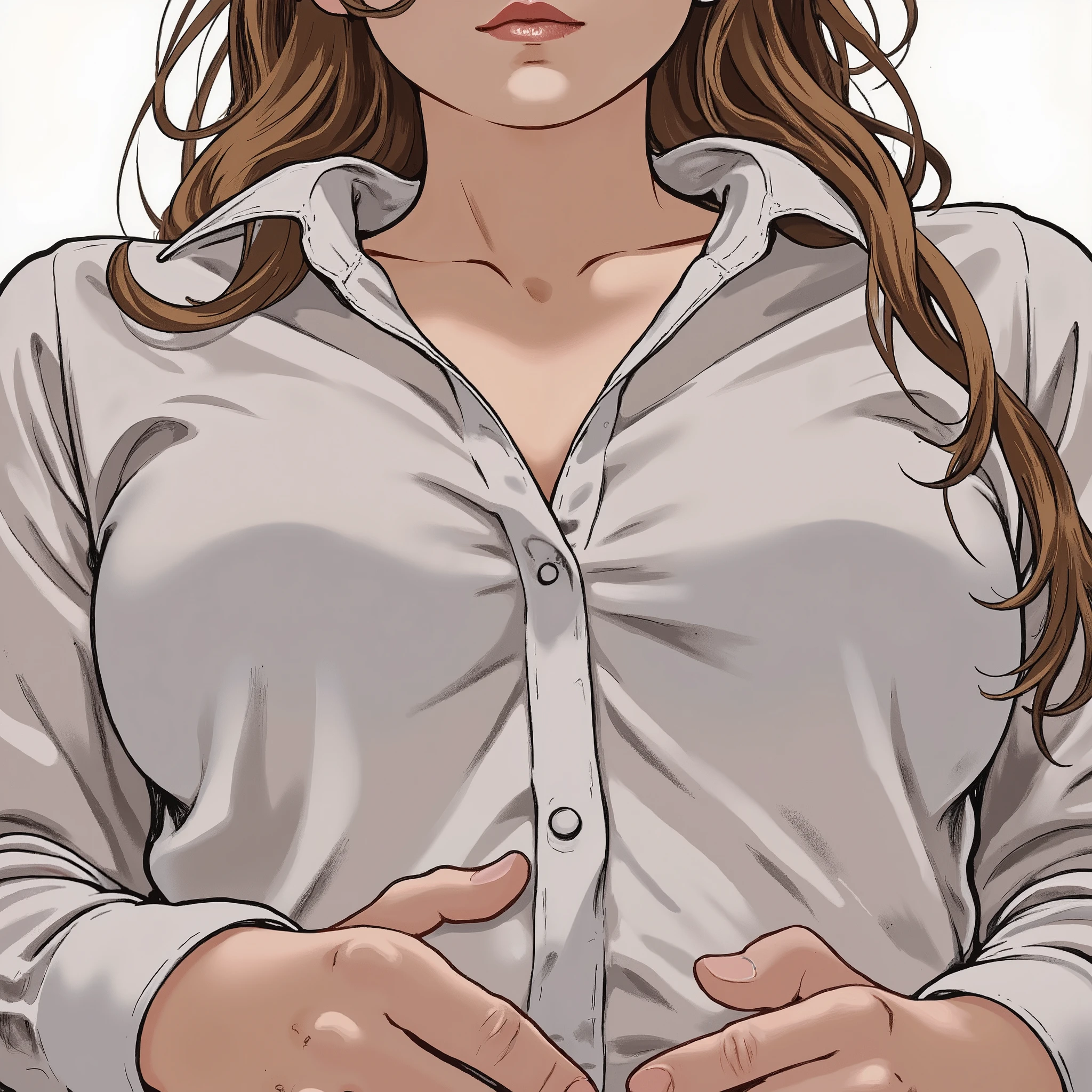 1girl,under breasts extreme close-up,low angle,dress shirts,do not expose outfit,