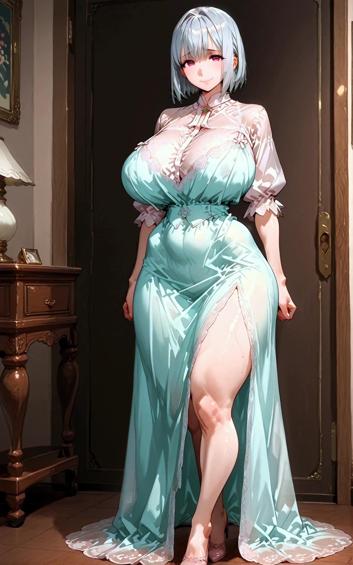 Persona3Mitsuru, erotic clothes, nordic mature woman、Beautuful Women、A MILF、beautiful feminine beauty、A MILF、Huge breasts、Soke the elegant queen of Estonia、wearing a transparent gorgeous long veil、Wearing a transparent rococo princess ball gown、Wear transparent voluminous full-length pieces adorned with embroidery and jewels、Wearing transparent gorgeous blue gemstone jewelry、She is wearing a luxurious tiara decorated with blue jewels、Blushing cheeks、transparent clothes, With a bewitching smile、On a plush bed、Open the crotch、Showing cleavage, Looking at Viewer, wet clothes