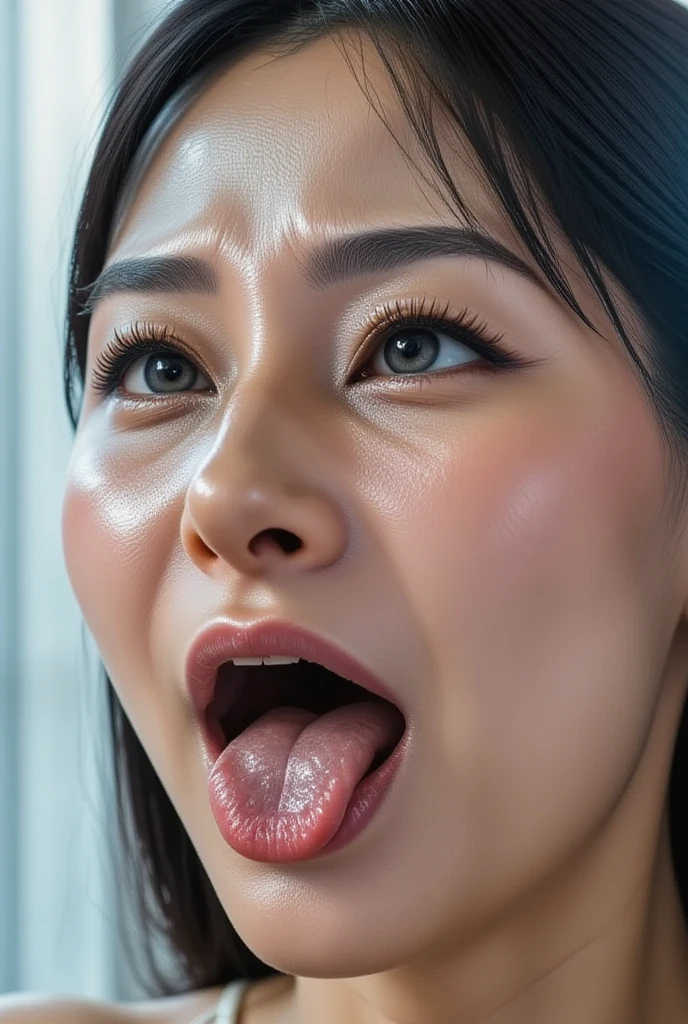 Woman on knees, oval face, crying, sad, distressed, sexy body, brown long hair, (looking at viewer), makeup, fit, erotic body, Cleavage, Cosplay, Tongue out, (best quality,4k,8k,highres,masterpiece:1.2), ultra-detailed, (realistic,photorealistic,photo-realistic:1.37), HDR, UHD, studio lighting, ultra-fine painting, sharp focus, physically-based rendering, extreme detail description, professional, Pastel colors, bokeh, portraits, landscape, horror, anime, sci-fi, photography, concept artists, warm, soft lighting,Grasping hand