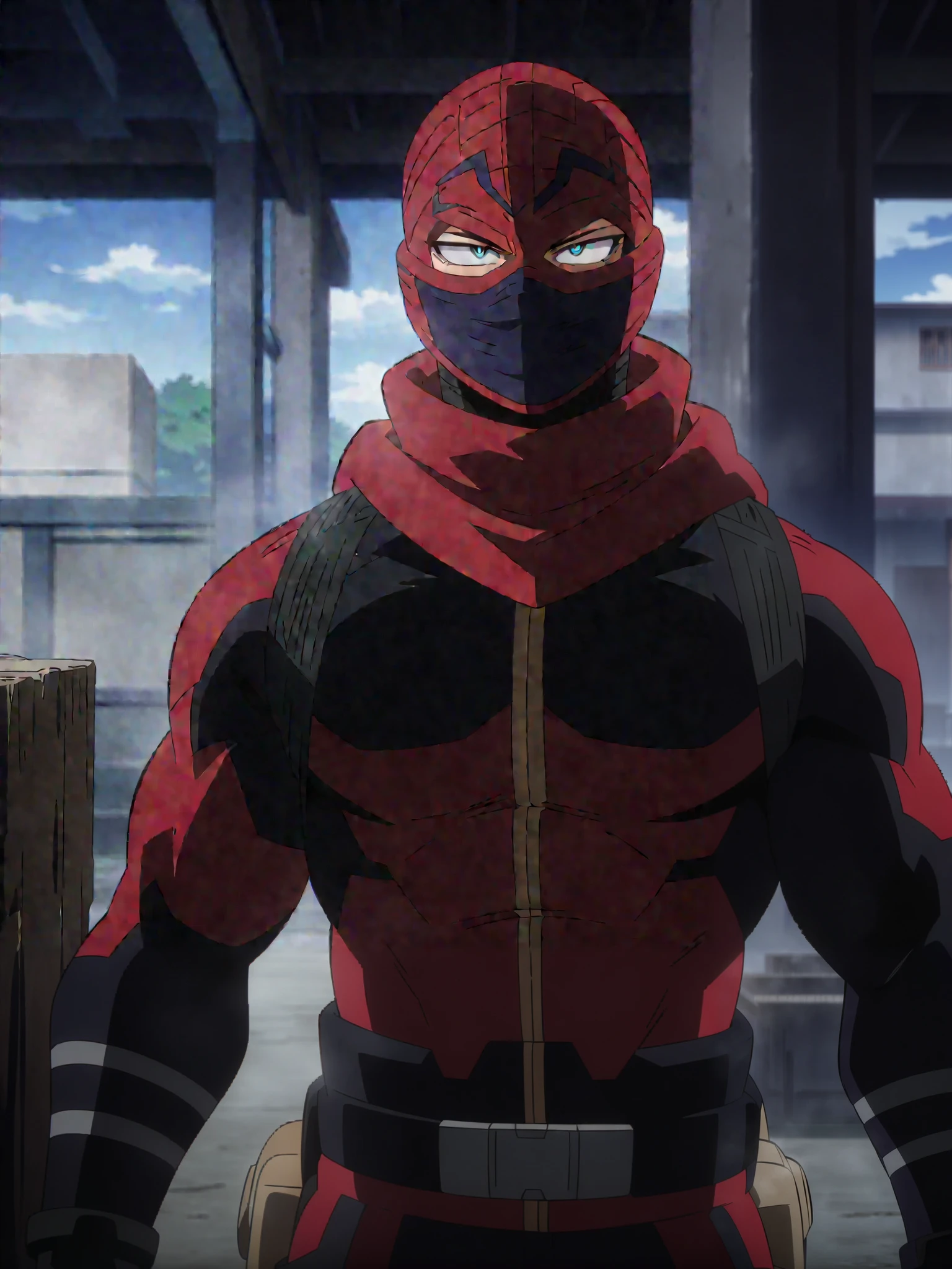 (masterpiece, best quality, anime, anime coloring:1.3). Ninja superhero. Muscular, tall , wearing a black, blue and red ninja superhero suit. With balaclava on.
Daytime, detailed anime lighting, colorfull.
My Hero Academia character, MHA style, anime style, my hero academia, boku no hero academia, animated. Anime, Best Quality, Masterpiece, High Resolution, 4K, perfect body, perfect eyes, perfect eyes, Full Quality, colorfull, Looking at viewer, Anime, Anime Style, High Resolution.