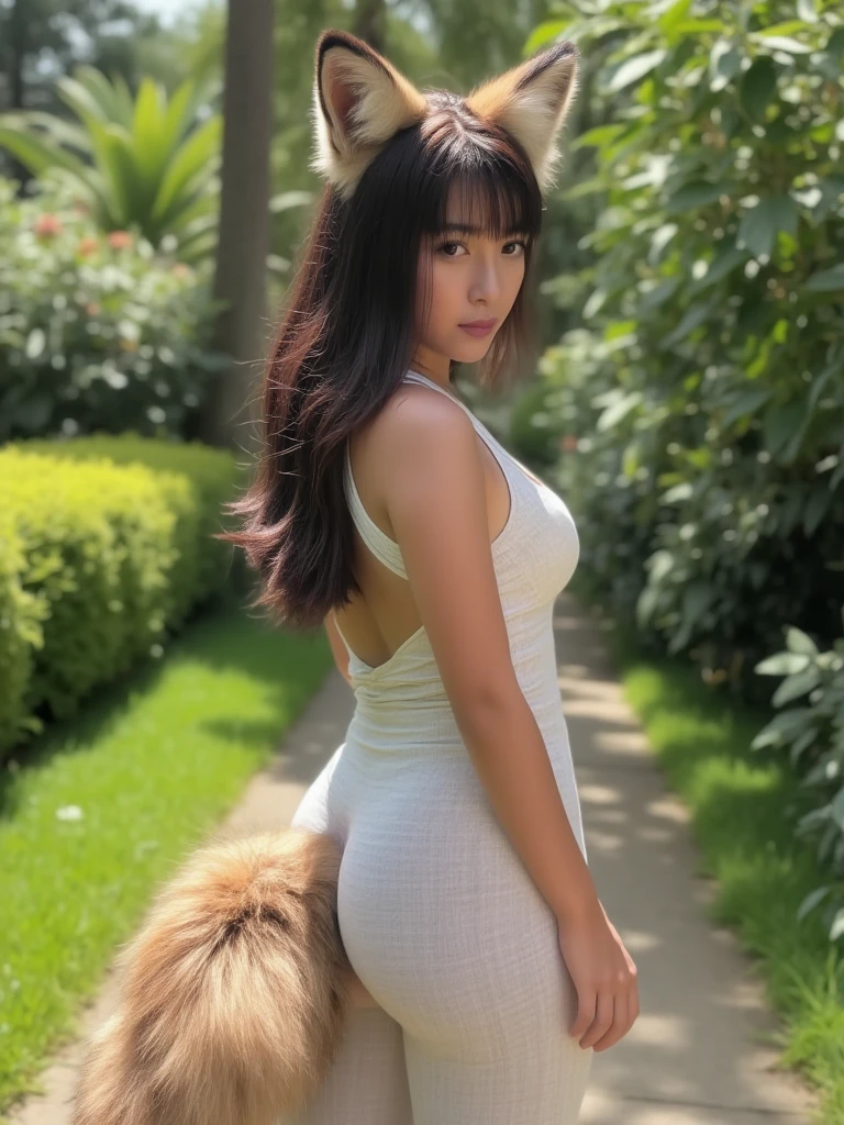 masterpiece、(((14 year old beautiful girl)))、(((Naked outdoors、chain dangling collar、choker、Pet is a beautiful girl、dog tail、forward crawl、shoes)))、((ponytail hair、Don't look back))、((exposed girl、super famous nude model、Yomimo))、超High resolution(reality:1.4)very beautiful, beautiful skin, slender,slender body、small waist、small breasts、B Cup Bust、small breasts、((Are thin、concave abdomen))、thin and long legs、 (Super realistic), (High resolution), (8K), (very detailed), (Super detailed), NSFW、smile