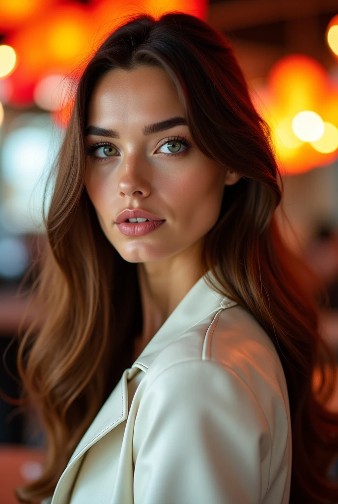Close-up of woman with long brown hair and black top, digital art by Juan O'Gorman, tumblr, photo realism, attractive girl, Sexy girl with blonde hair, a girl with blonde hair, beautiful model girl, Girl with brown hair, anna nikonova aka newmilky, beautiful girl model, girl cute-fine-face, in nightclub
