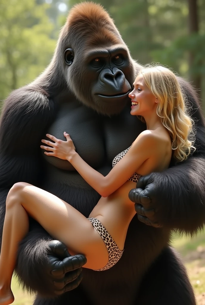 NSFW (nude) (Melissa Benoist ((human)) small breasts, strip of pubic hair) vaginal penetration, fucking male gorilla with fat penis, full body, on a deserted beach