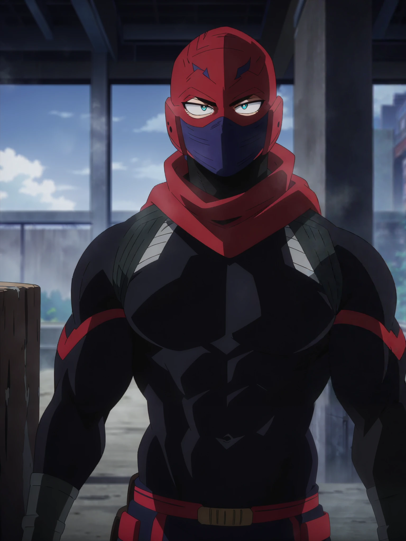 (masterpiece, best quality, anime, anime coloring:1.3). Ninja superhero. Handsome, Sexy, Muscular, tall, wearing a black, blue and red ninja superhero suit. With balaclava on.

Daytime, detailed anime lighting, colorfull.

My Hero Academia character, MHA style, anime style, my hero academia, boku no hero academia, animated. Anime, Best Quality, Masterpiece, High Resolution, 4K, perfect body, perfect eyes, perfect eyes, Full Quality, colorfull, Looking at viewer, Anime, Anime Style, High Resolution.