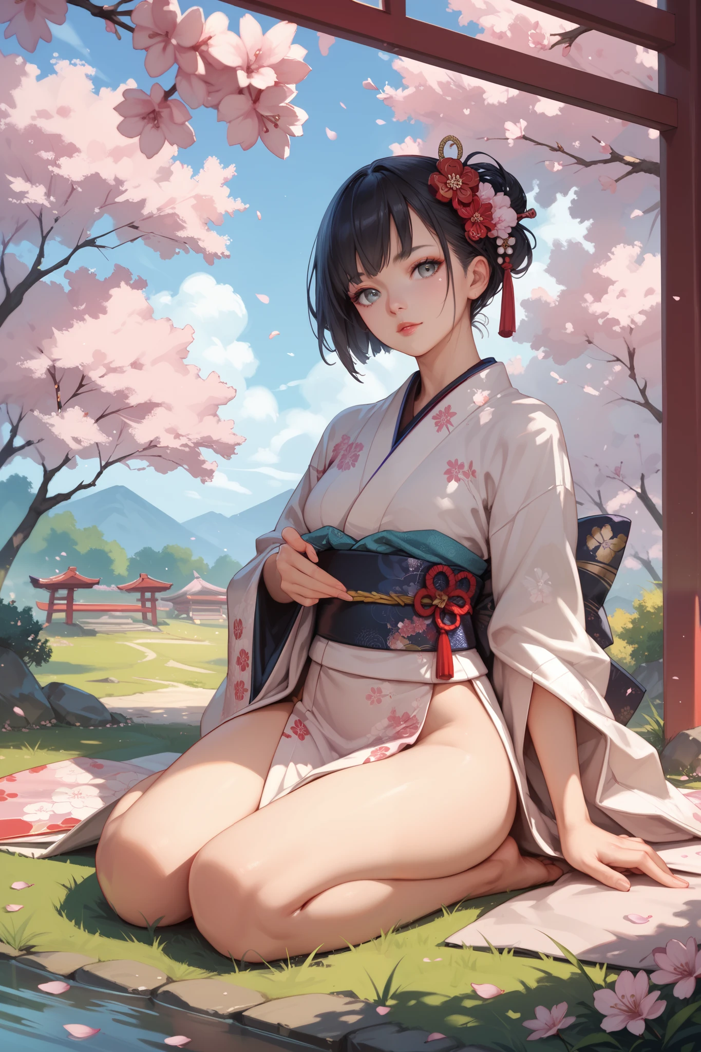 best quality, high_resolution, distinct_image, detailed background ,girl, random wear,flower, lain,dutch angle, wet,nsfw, hanbok