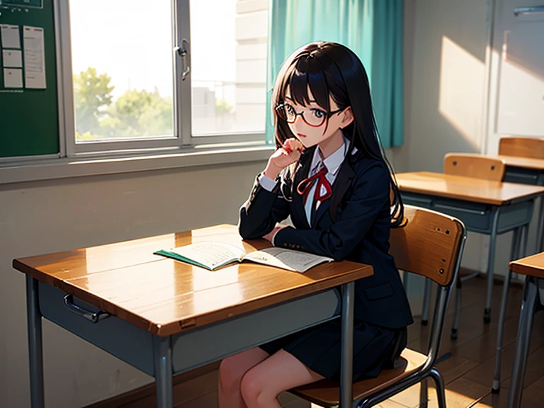 Beautiful teenage girl , sitting on a chair ,classroom