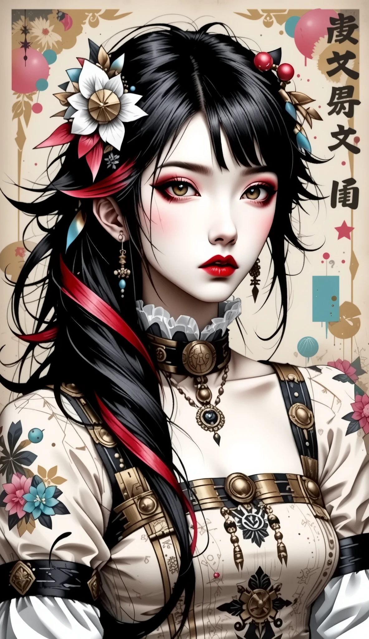 ((NSFW:1.2, Vulgar, beautiful tits, nipples)),(masterpiece:1.2, best quality), (real picture, intricate details), (1lady, solo, upper body, big) The clothes ar:avant-garde,avant-garde,Experiment with appearance:curlies,Dramatic makeup,Unconventional fashion choice behavior:rebelliousness、non-conformist、Provocation location:urban art district、Underground music venues Hobbies:Participation in punk shows、creating mixed media art、Try different subcultural values:individuality、Realiy、Creative expression of inspiration:Punk rock music、Counterculture icons,Avant-garde art movement character traits:boldness、boldness、act outside the box。
